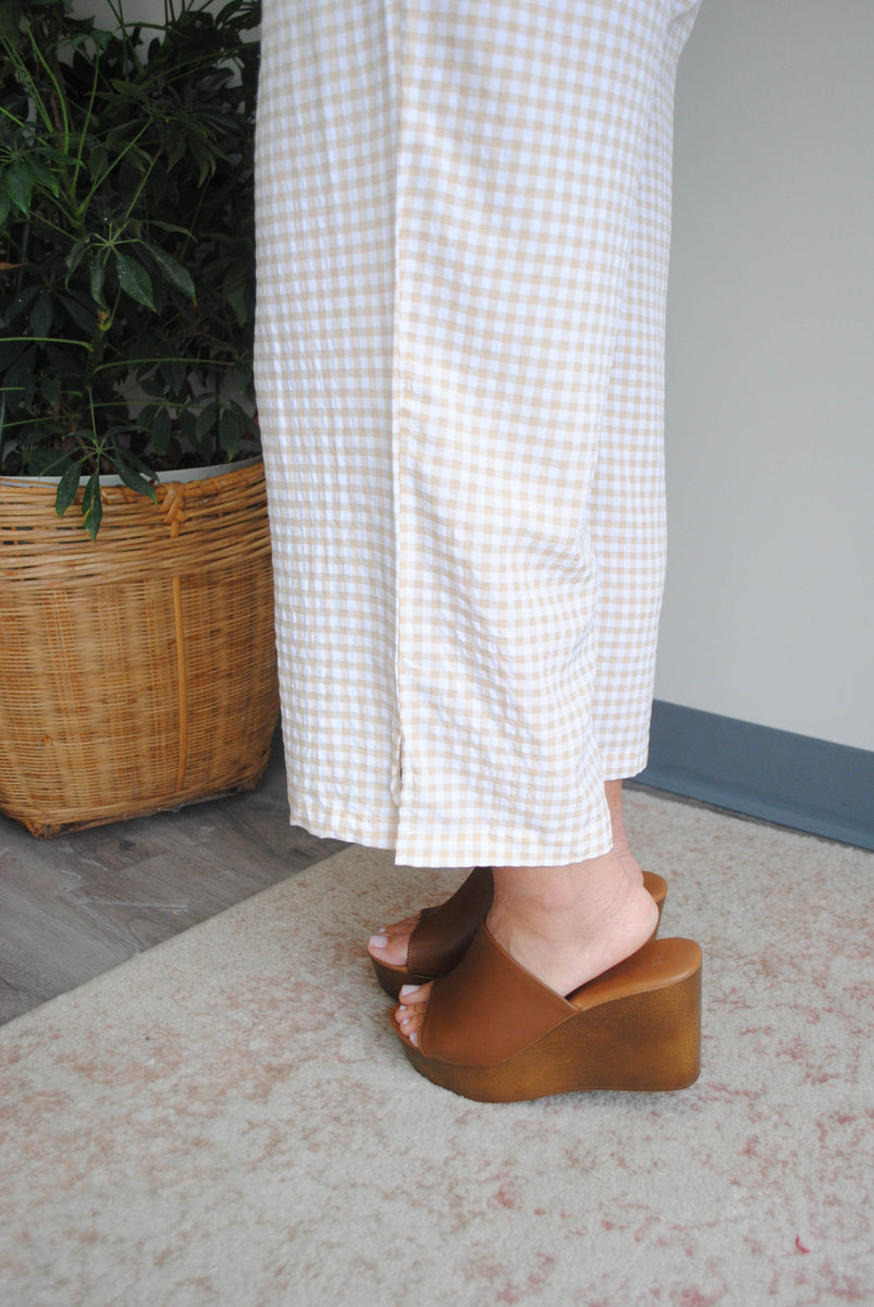 Sunshine In Check Pant Sand Piccolo Boutique LLC