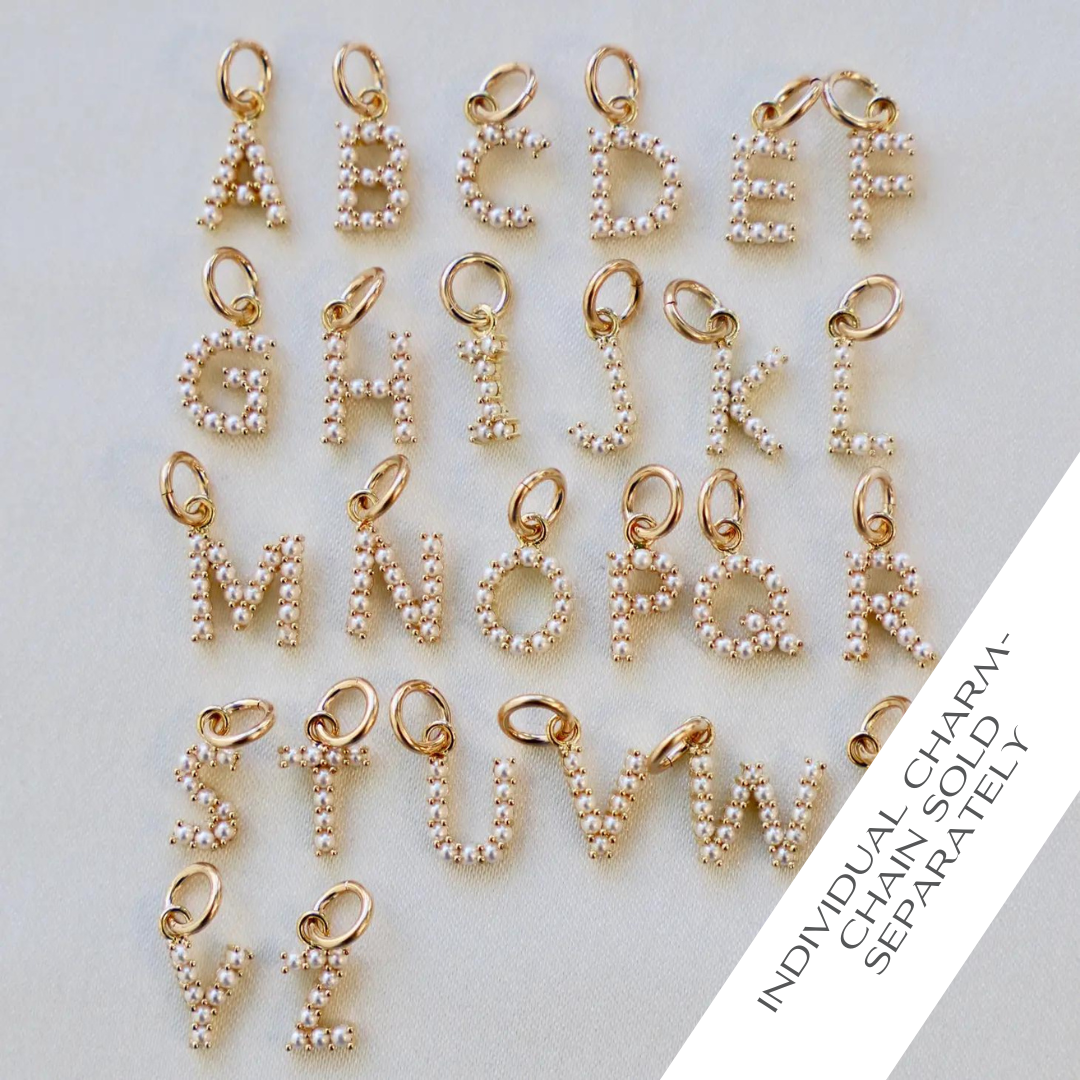 Pearl Initial Charm: T – Piccolo Boutique LLC