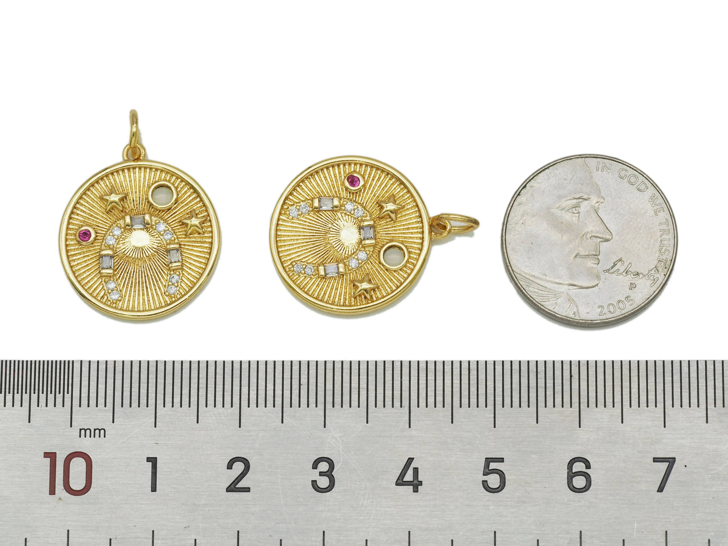 CZ Star On Round Coin Charm, Sku#Z1435: Silver