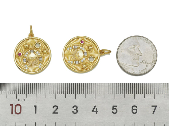CZ Star On Round Coin Charm, Sku#Z1435: Gold