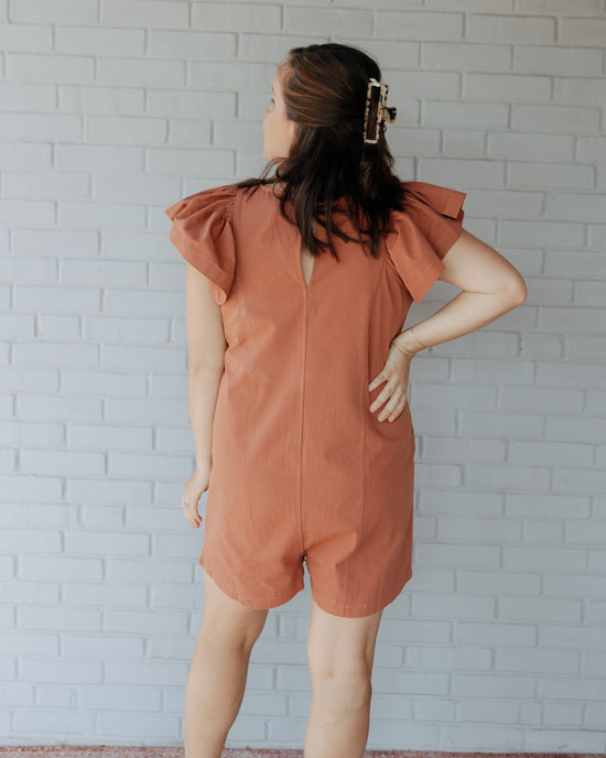Regan Ruffle Sleeve Romper in Rust