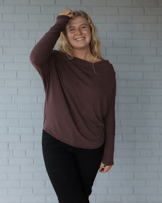 Load image into Gallery viewer, Fearless Off the Shoulder Sweater Raisin
