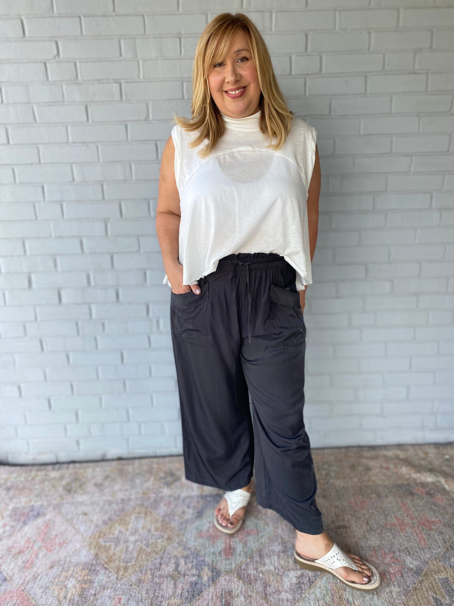 Trevor Mock Neck Sleeveless Top White