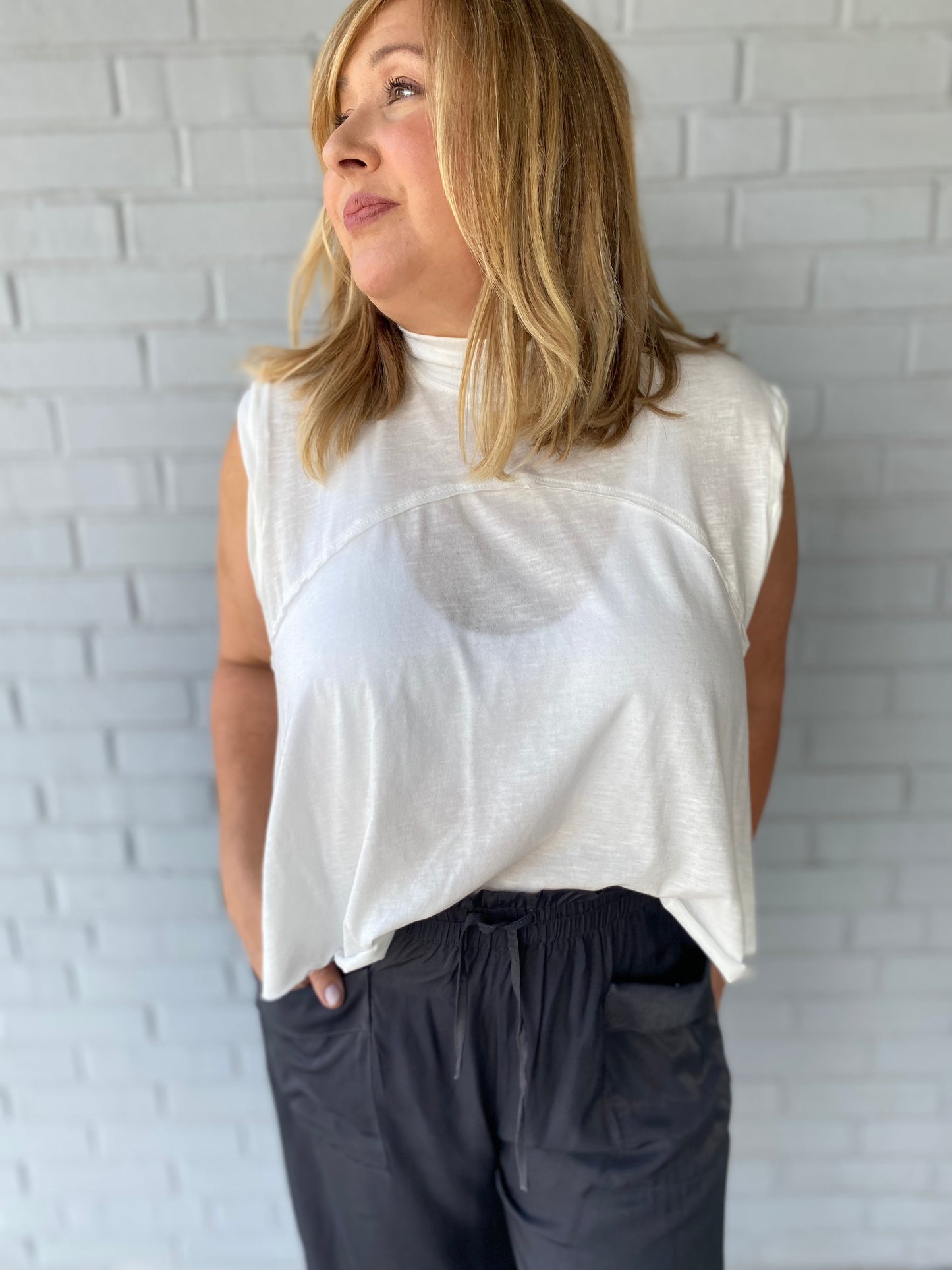Trevor Mock Neck Sleeveless Top White