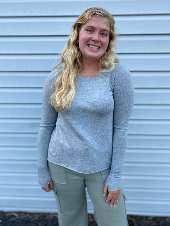Payton French Terry Top in Heather Grey
