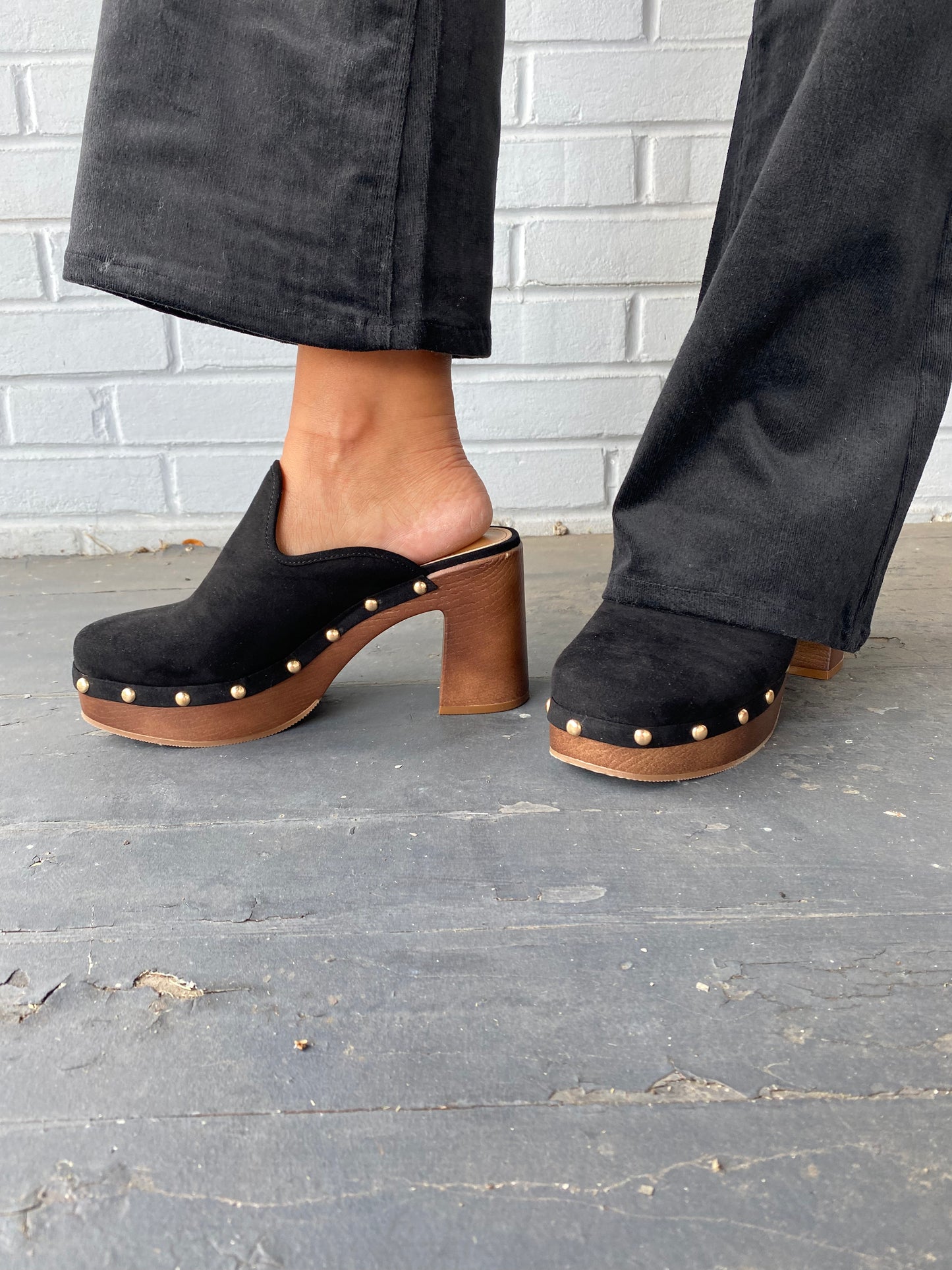 Hey There Stud Wooden Heel Mule