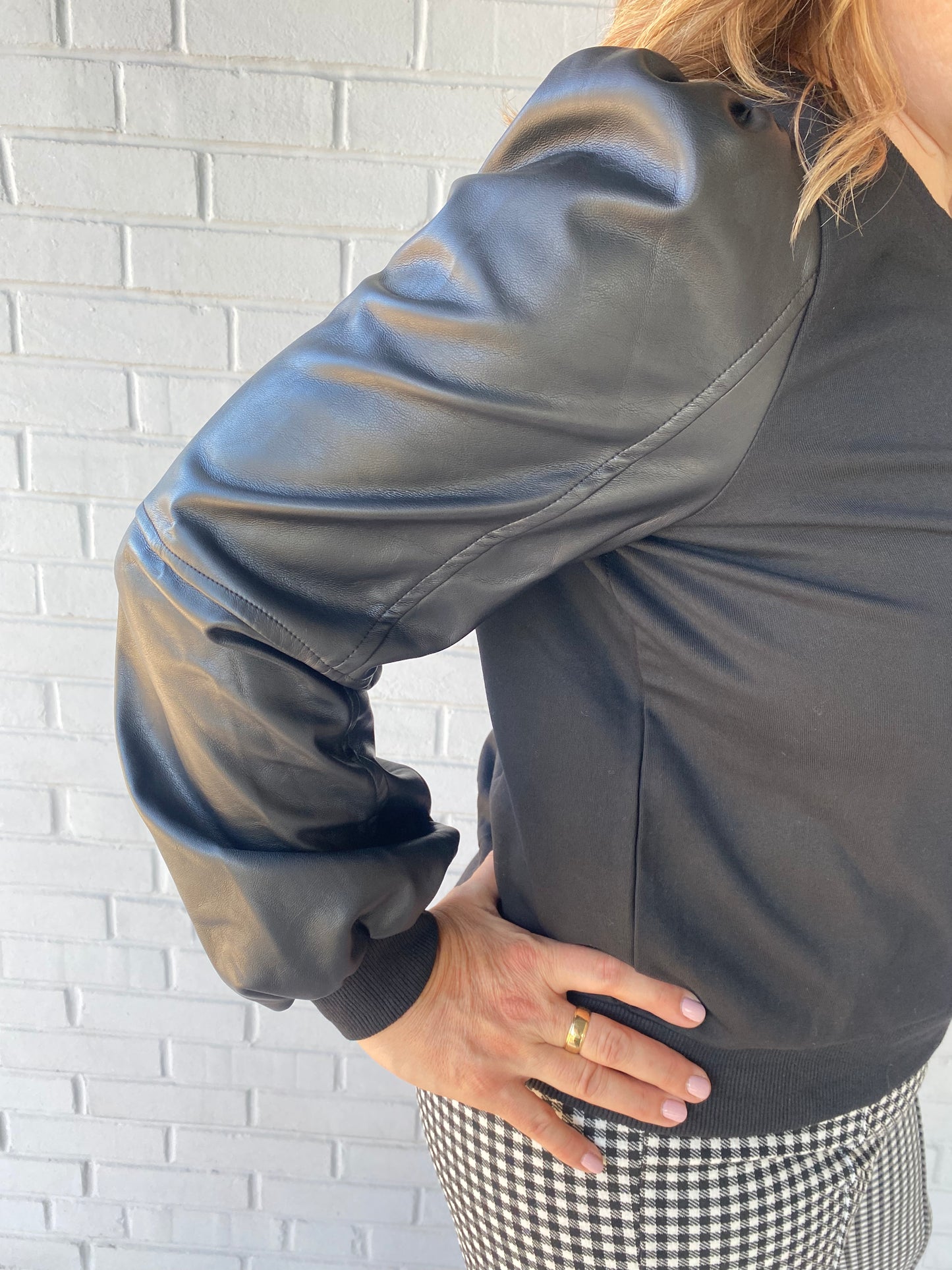 Load image into Gallery viewer, Rebel Faux Leather Sleeve Sweater
