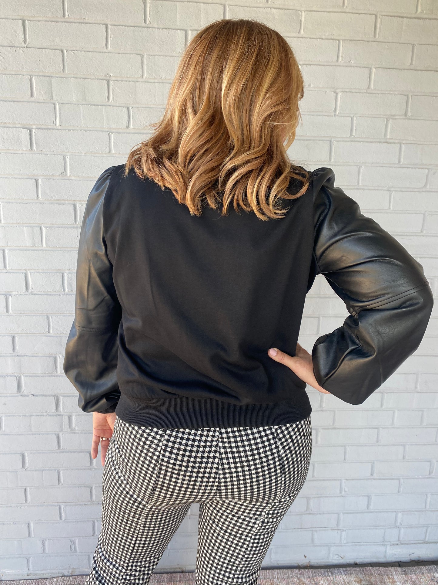 Rebel Faux Leather Sleeve Sweater