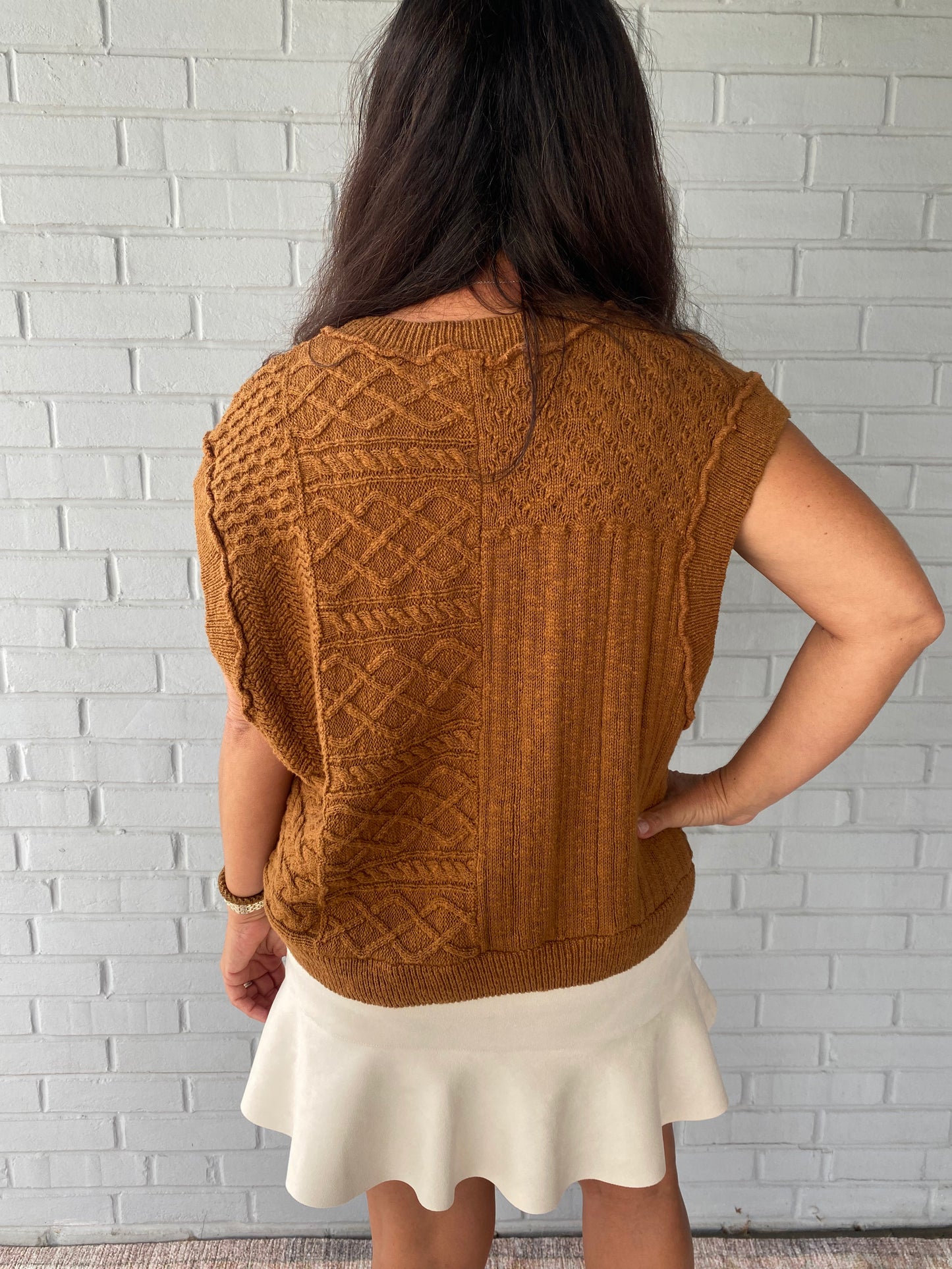 Marley Mixed Cable Sweater Vest in Mocha