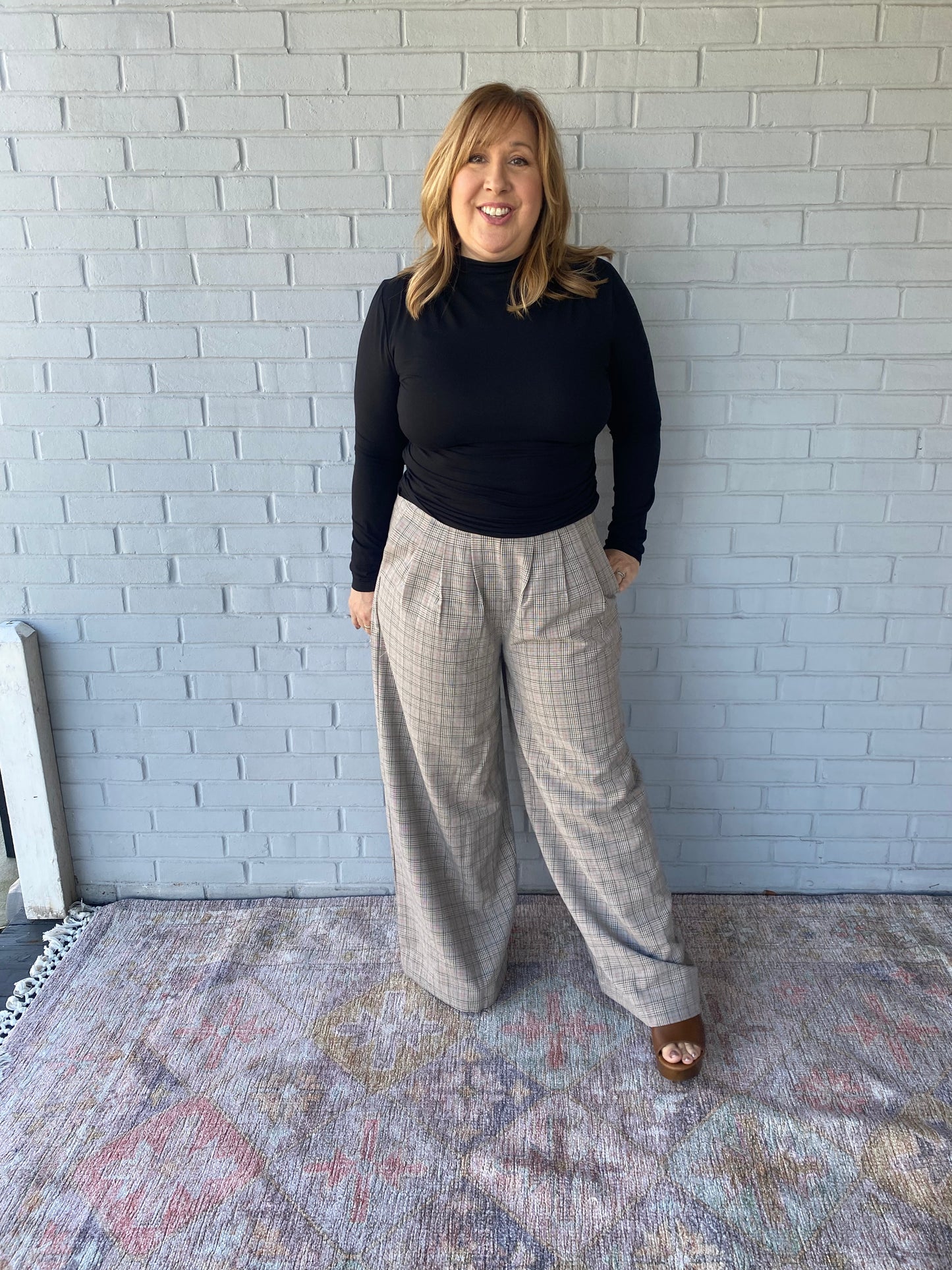 Sunrise Mist Wide Leg Plaid Pant