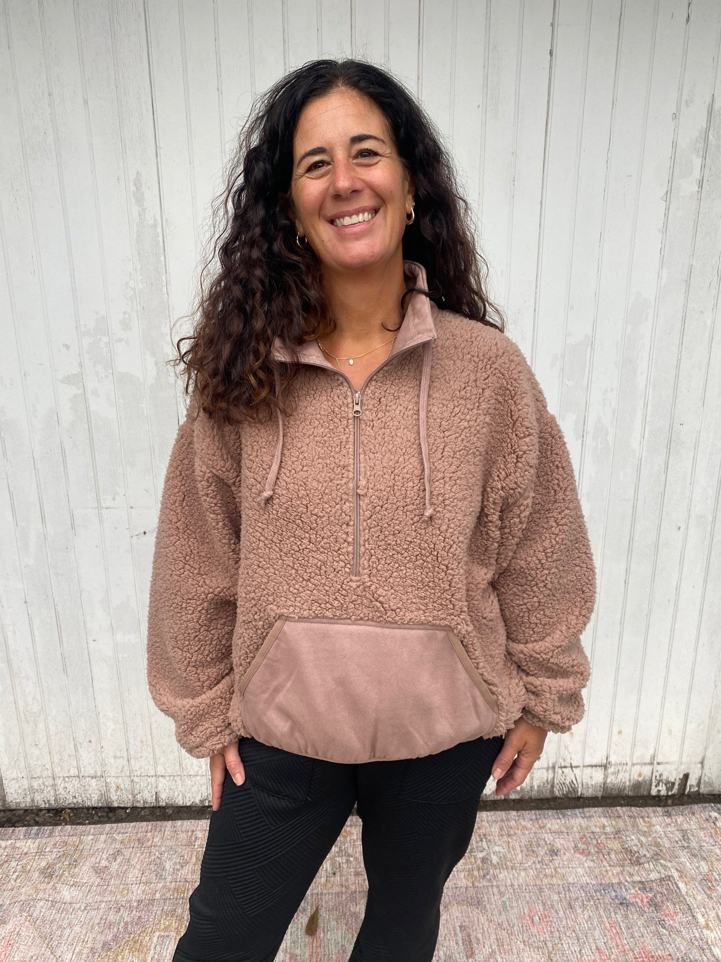 Mocha Fuzzy Fleece Half Zip