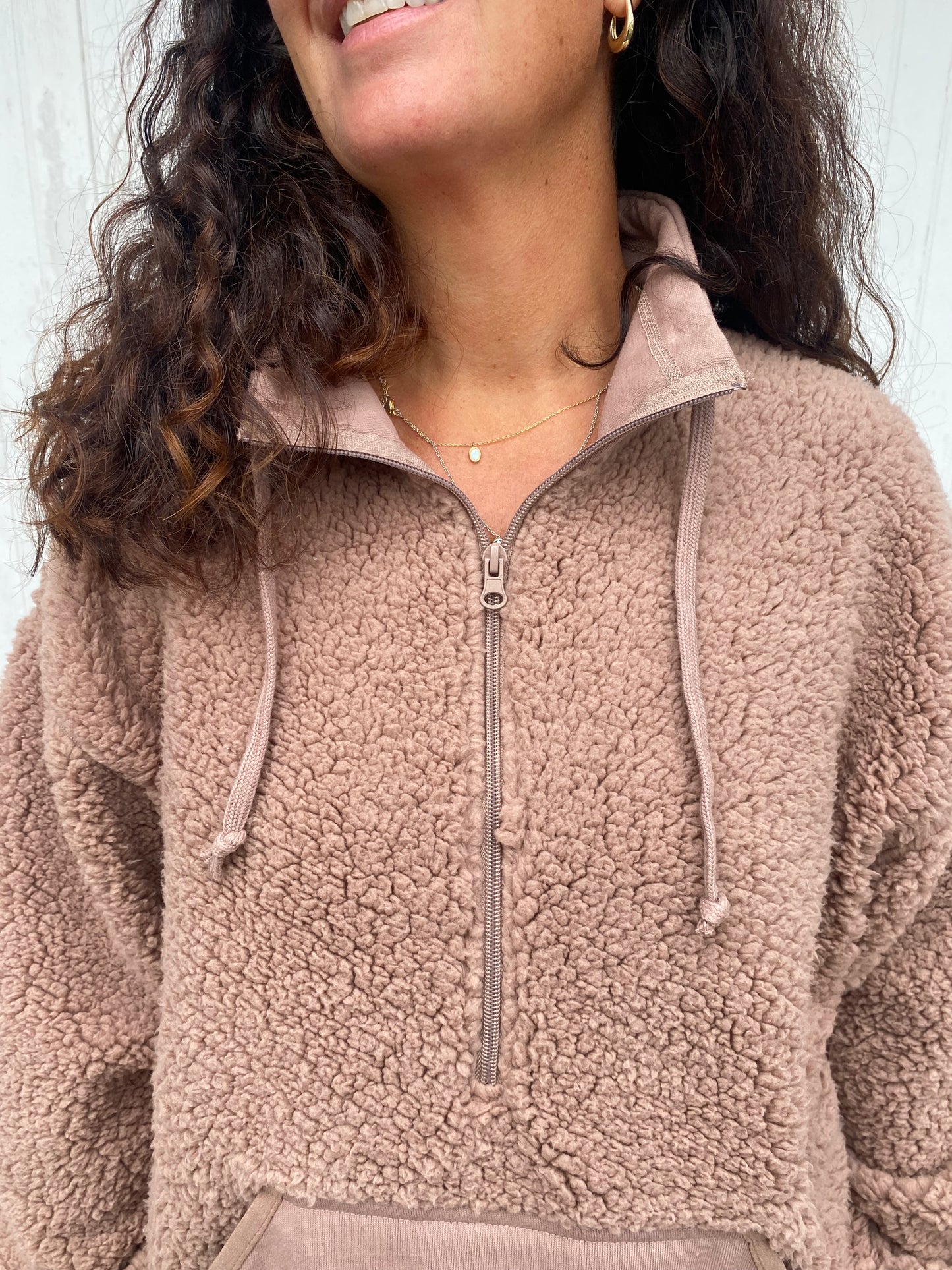Mocha Fuzzy Fleece Half Zip
