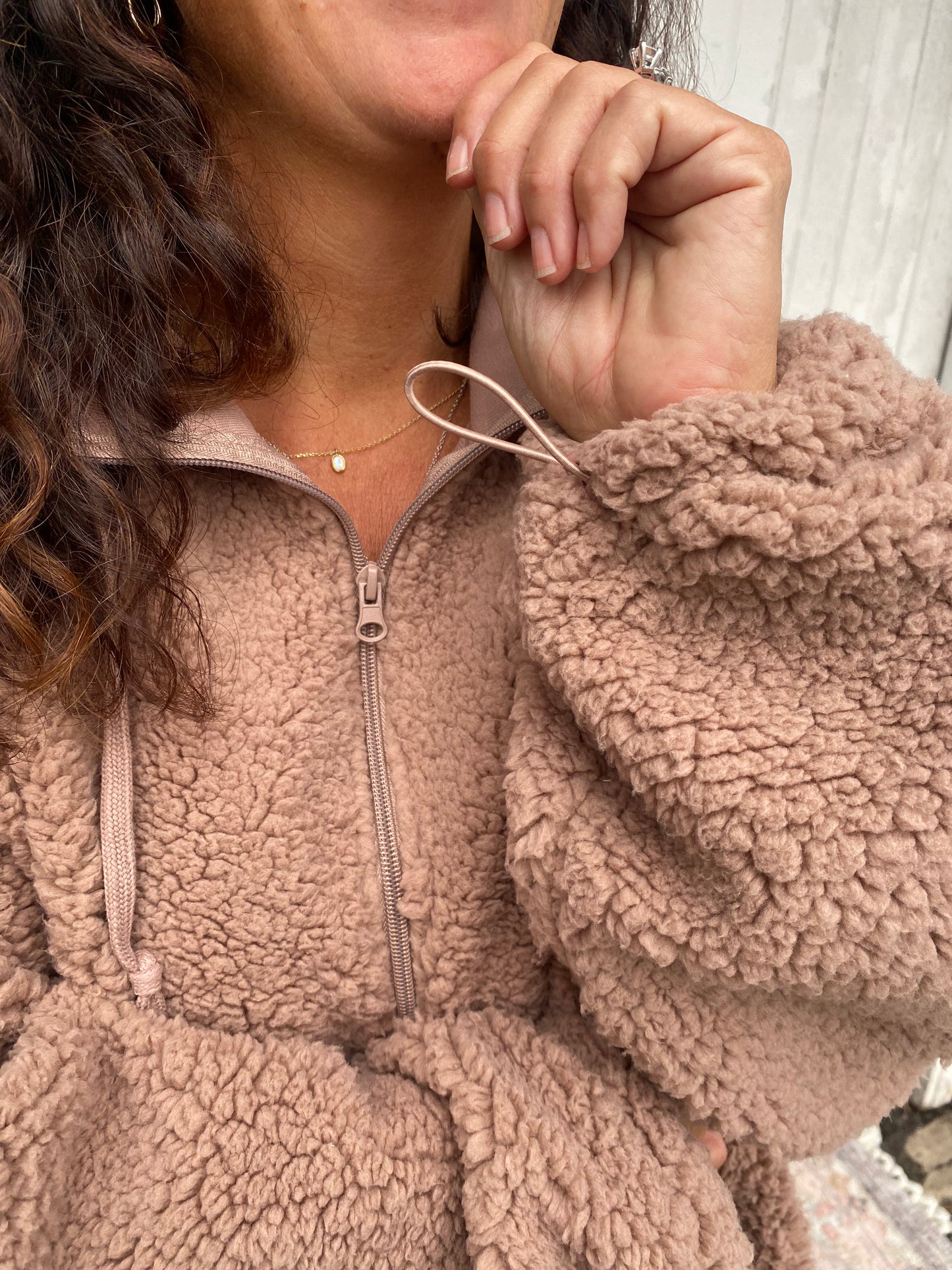 Mocha Fuzzy Fleece Half Zip