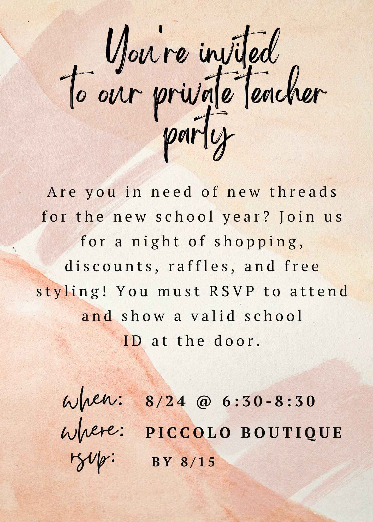 Back to School event for TEACHERS ONLY