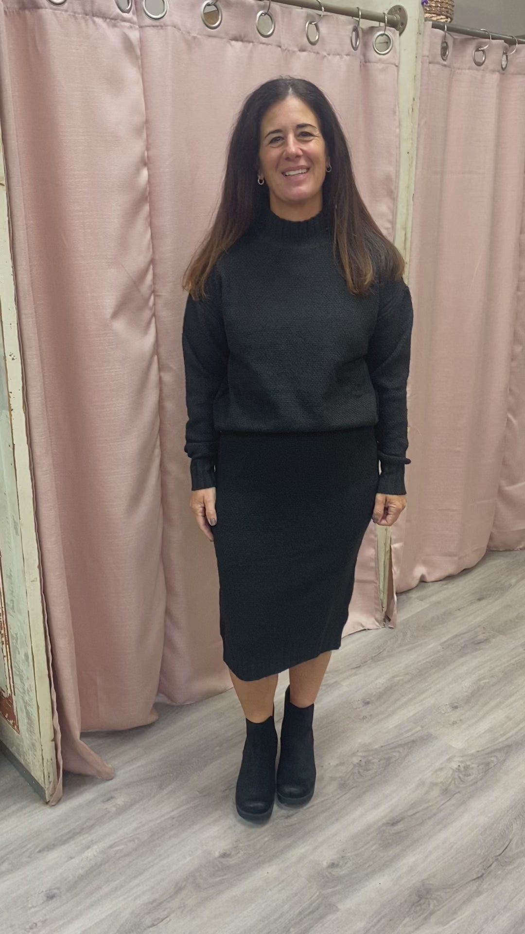 Load and play video in Gallery viewer, Celia Sweater Skirt in Black
