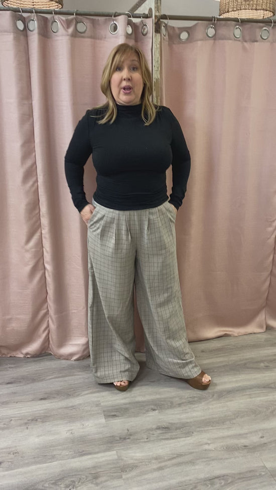 Load and play video in Gallery viewer, Sunrise Mist Wide Leg Plaid Pant
