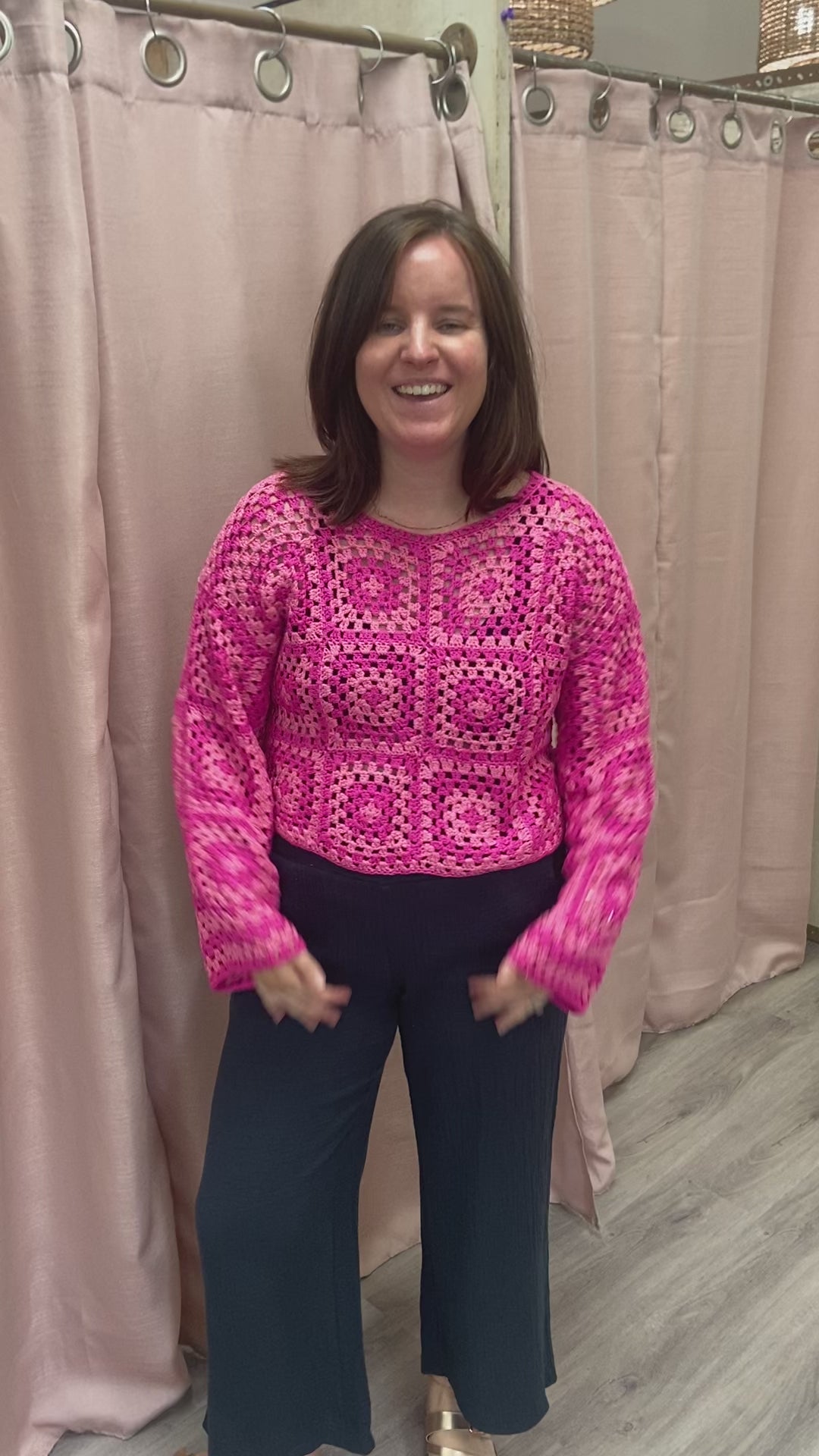 Load and play video in Gallery viewer, Shades of Pink Crochet Top
