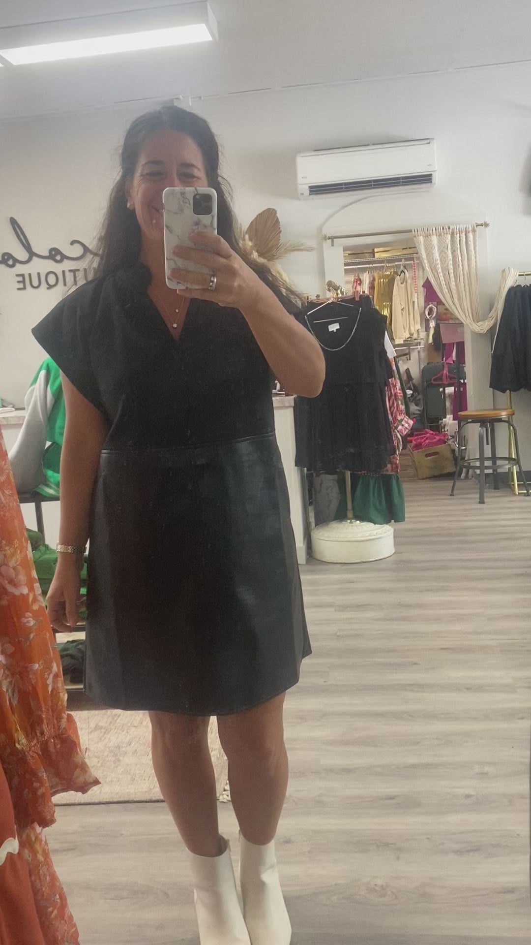 Traveling Around Faux Leather Dress
