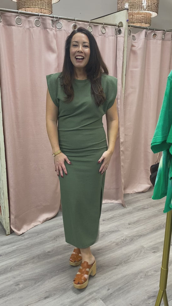 Load and play video in Gallery viewer, Olivia Midi Dress- Olive
