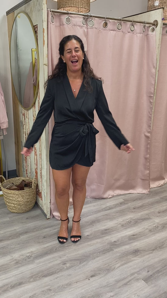 Load and play video in Gallery viewer, Mia Satin Blazer Wrap Dress
