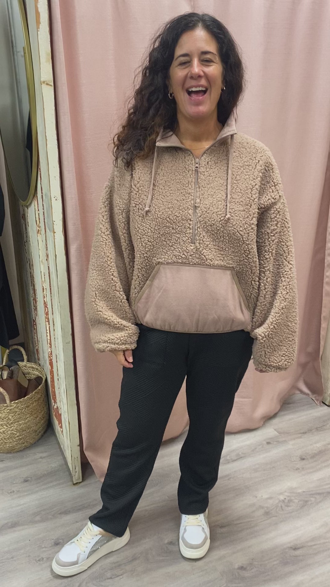 Load and play video in Gallery viewer, Mocha Fuzzy Fleece Half Zip
