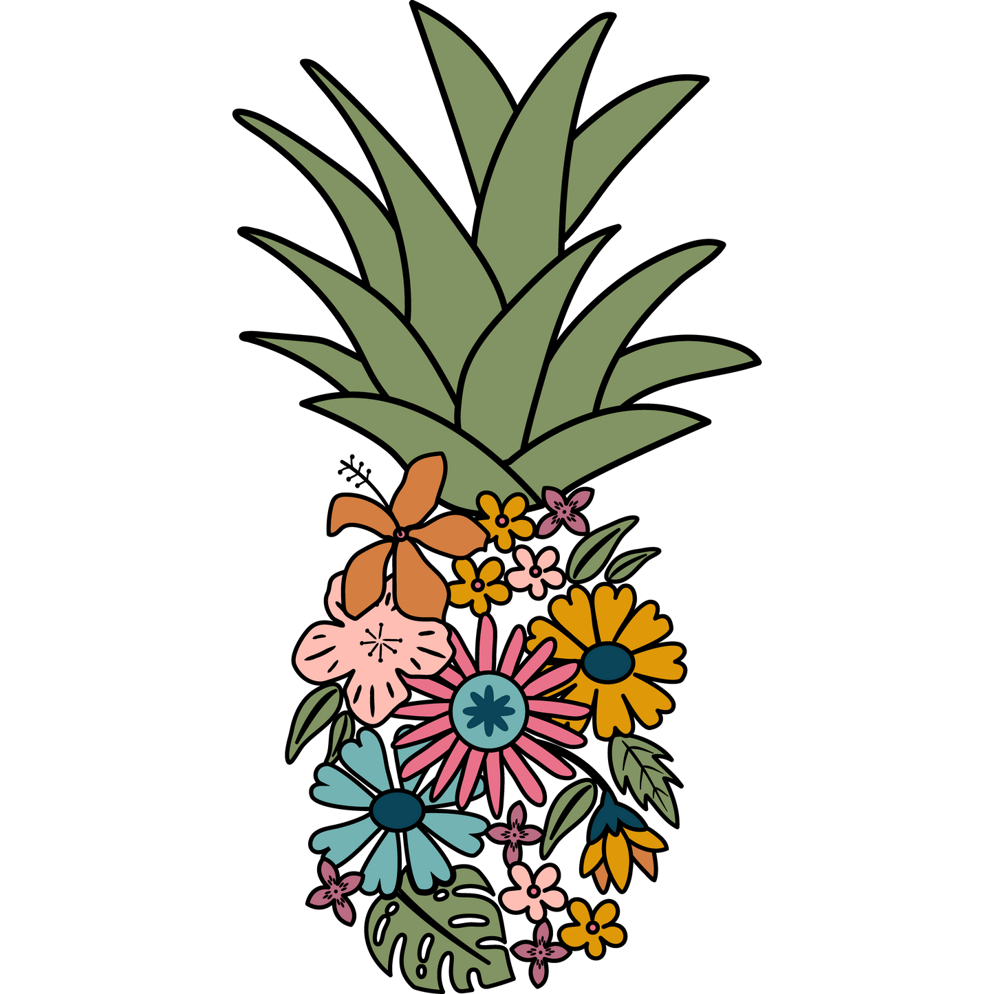 Floral Pineapple Clear, Vinyl Sticker, 3x3 in.