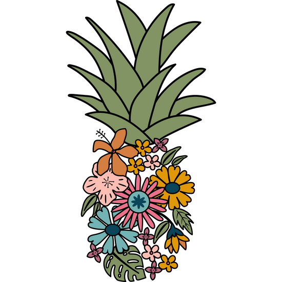 Floral Pineapple Clear, Vinyl Sticker, 3x3 in.