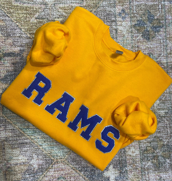 Load image into Gallery viewer, Rams Crewneck Blue Letters
