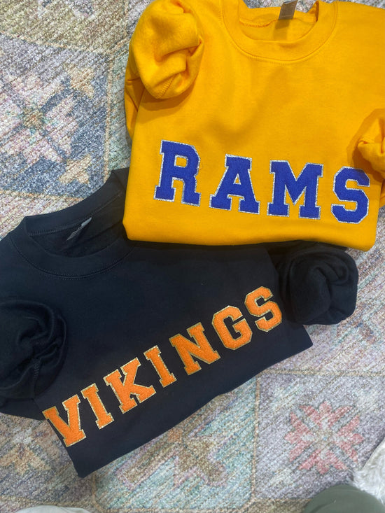 Load image into Gallery viewer, Rams Crewneck Blue Letters
