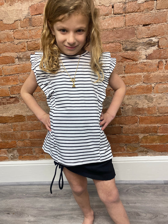 Girls Black and White Ruffle Tee