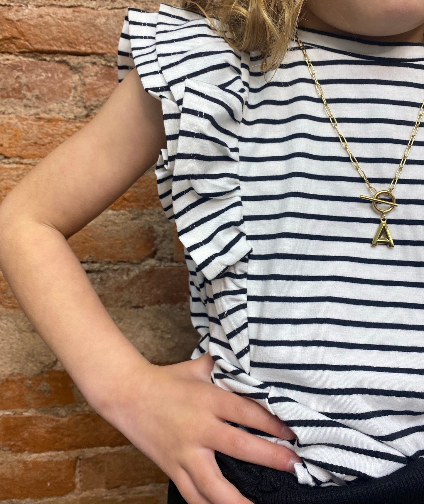 Girls Black and White Ruffle Tee
