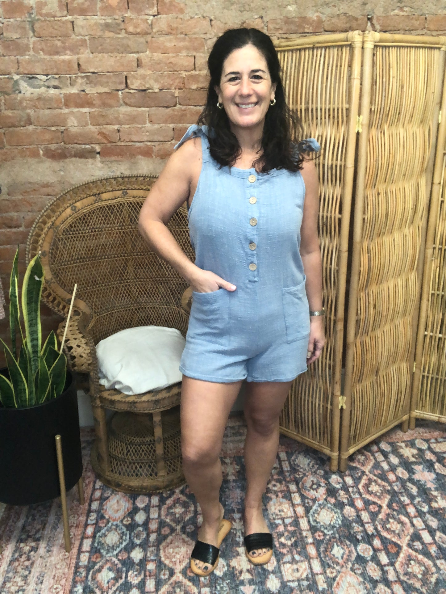 Melrose Place Vibing Romper Blue